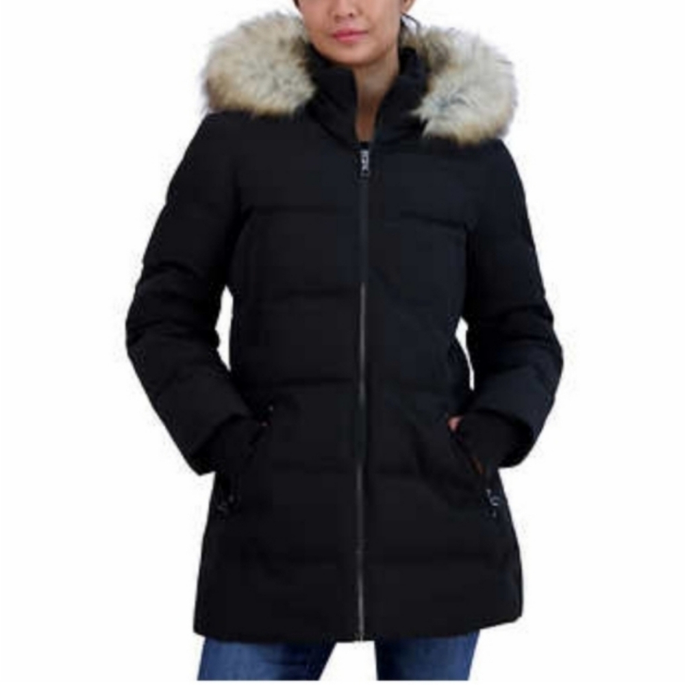 Nautica women heavy puffer jacket with faux fur hood